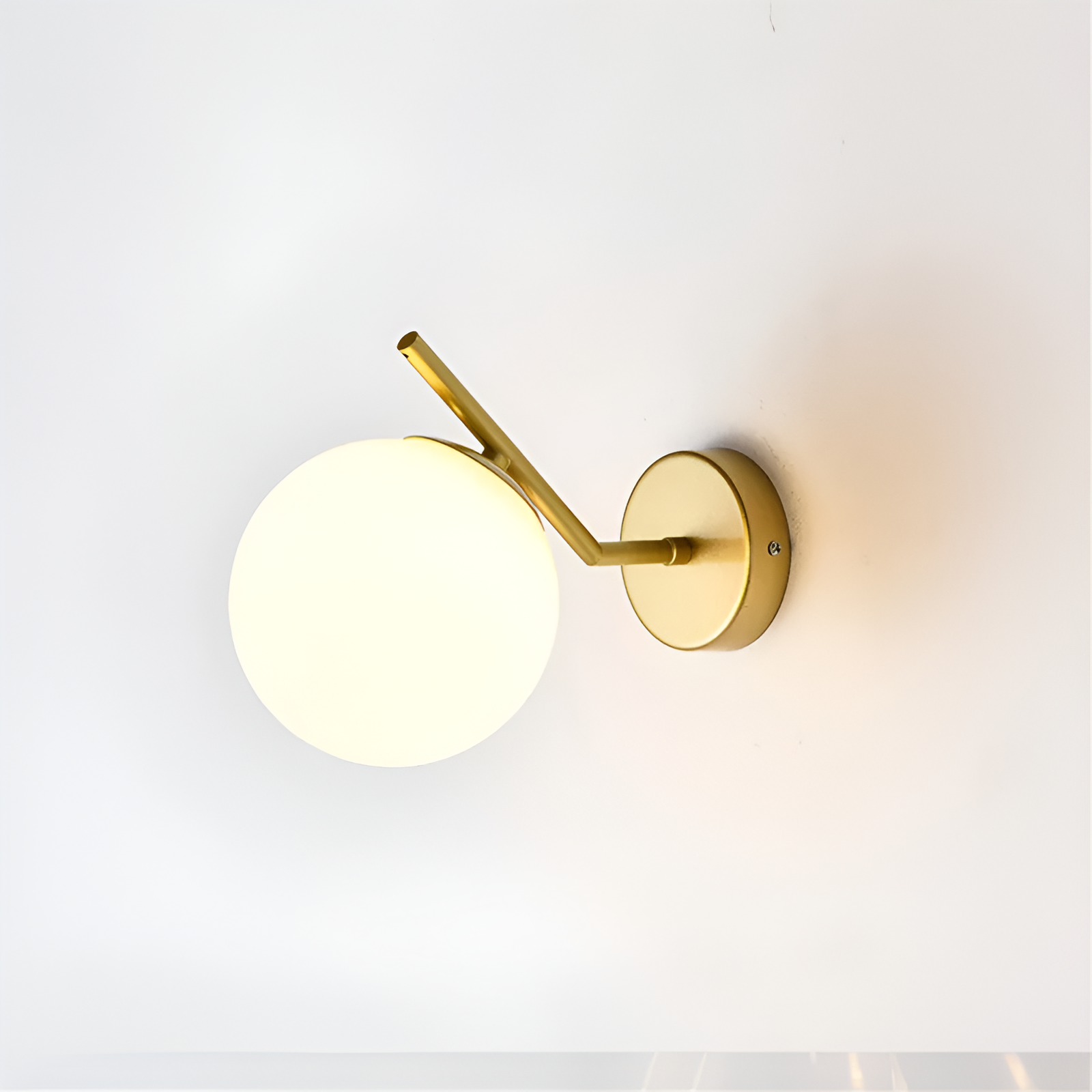 Gold Brass Finished White Glass Ball Shade Wall Light