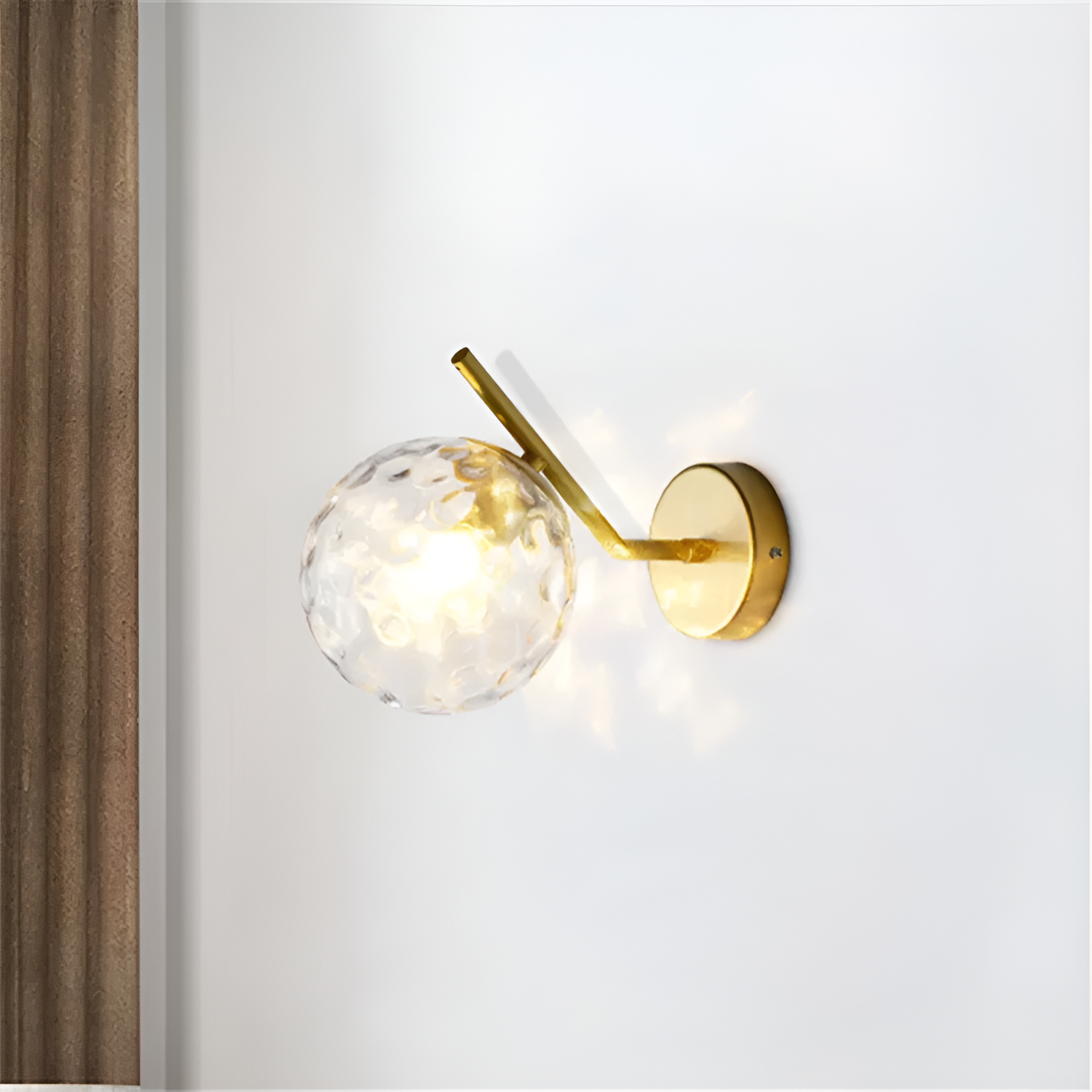 Gold Brass Finished White Glass Ball Shade Wall Light