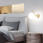 Gold Brass Finished White Glass Ball Shade Wall Light