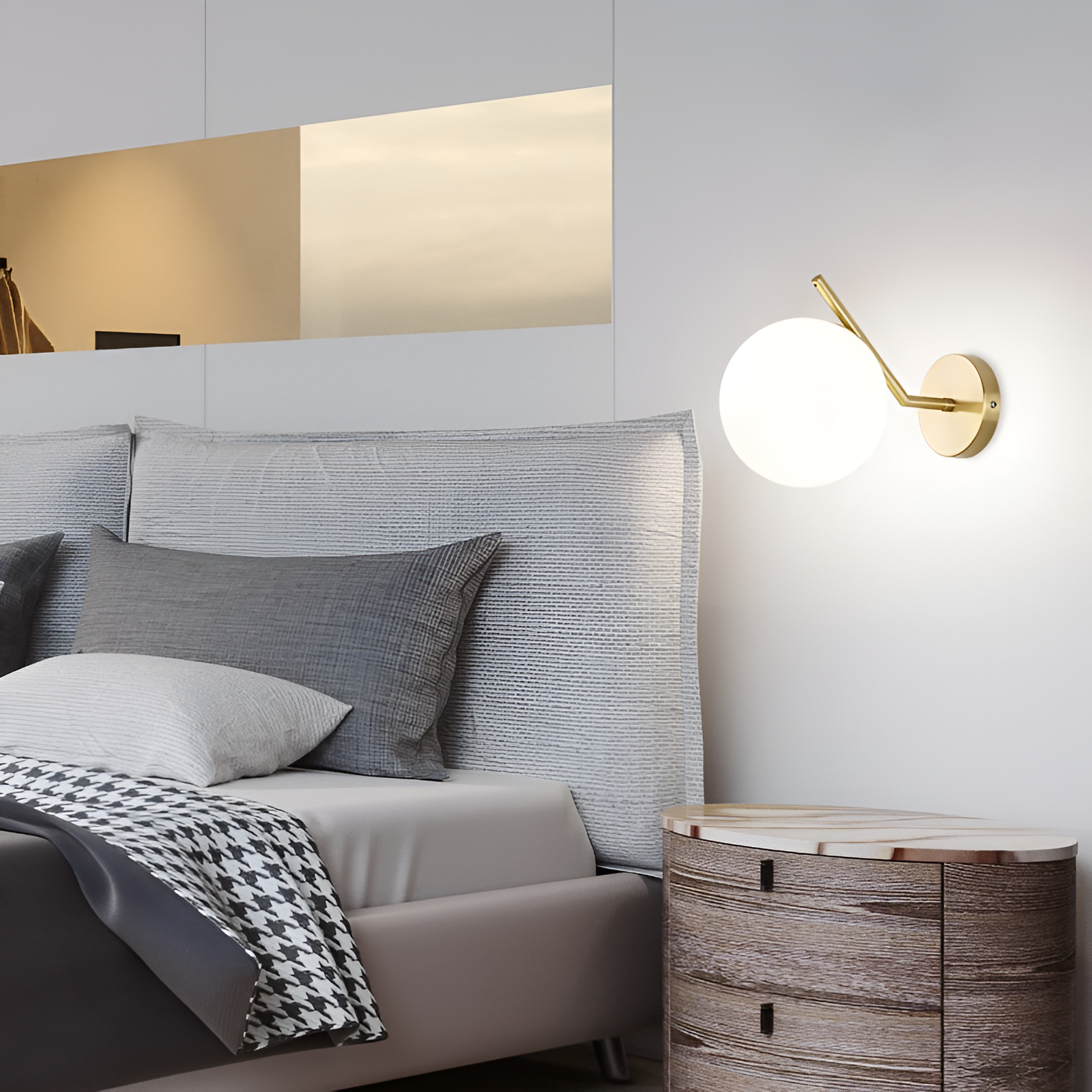 Gold Brass Finished White Glass Ball Shade Wall Light