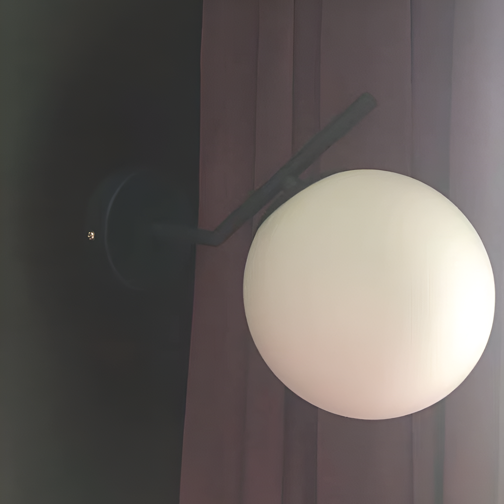 Gold Brass Finished White Glass Ball Shade Wall Light