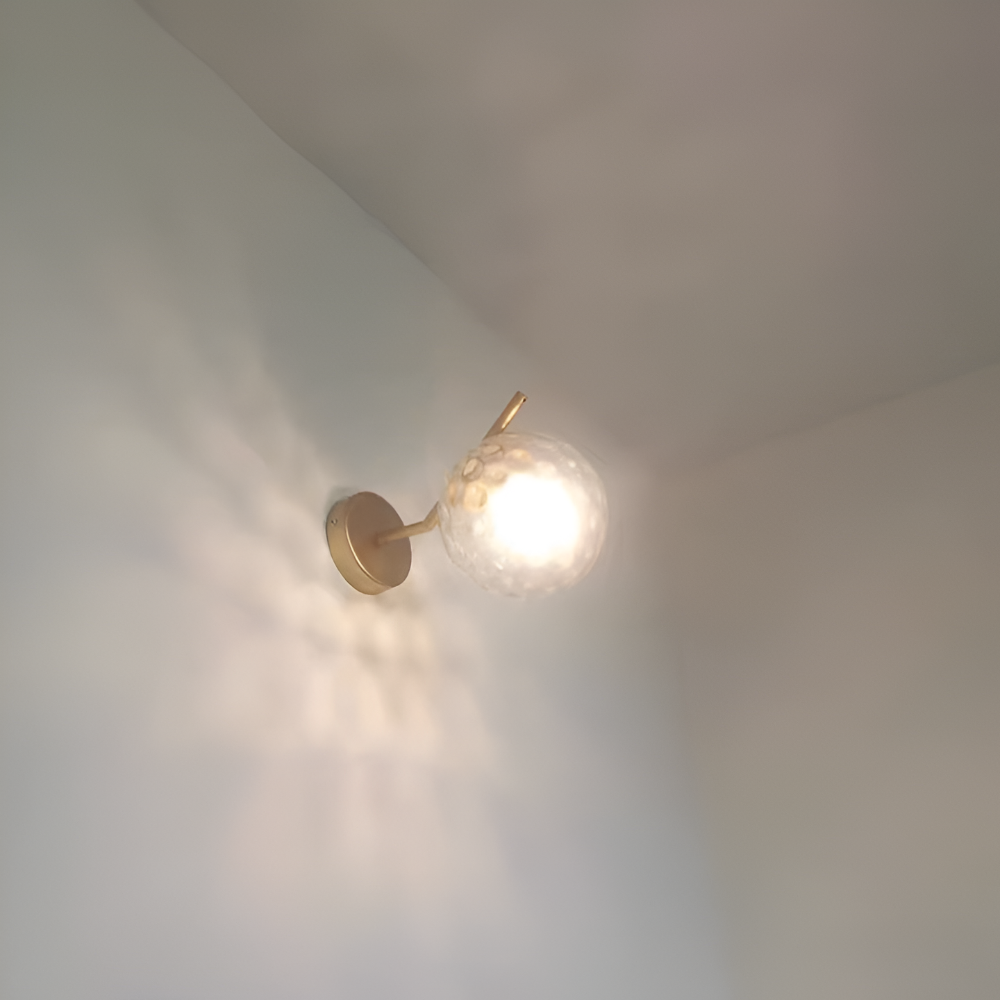 Gold Brass Finished White Glass Ball Shade Wall Light