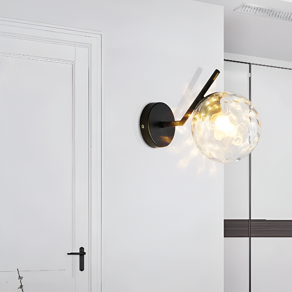 Gold Brass Finished White Glass Ball Shade Wall Light