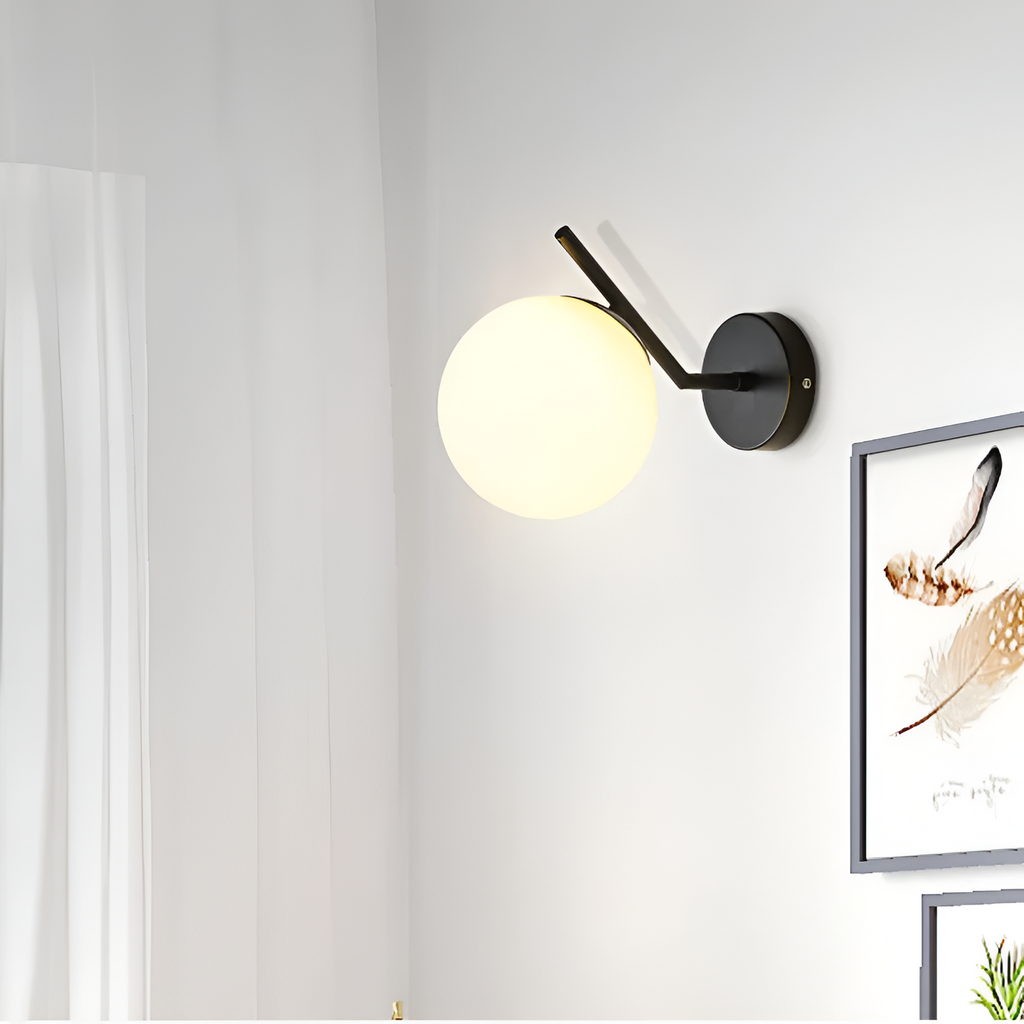 Gold Brass Finished White Glass Ball Shade Wall Light