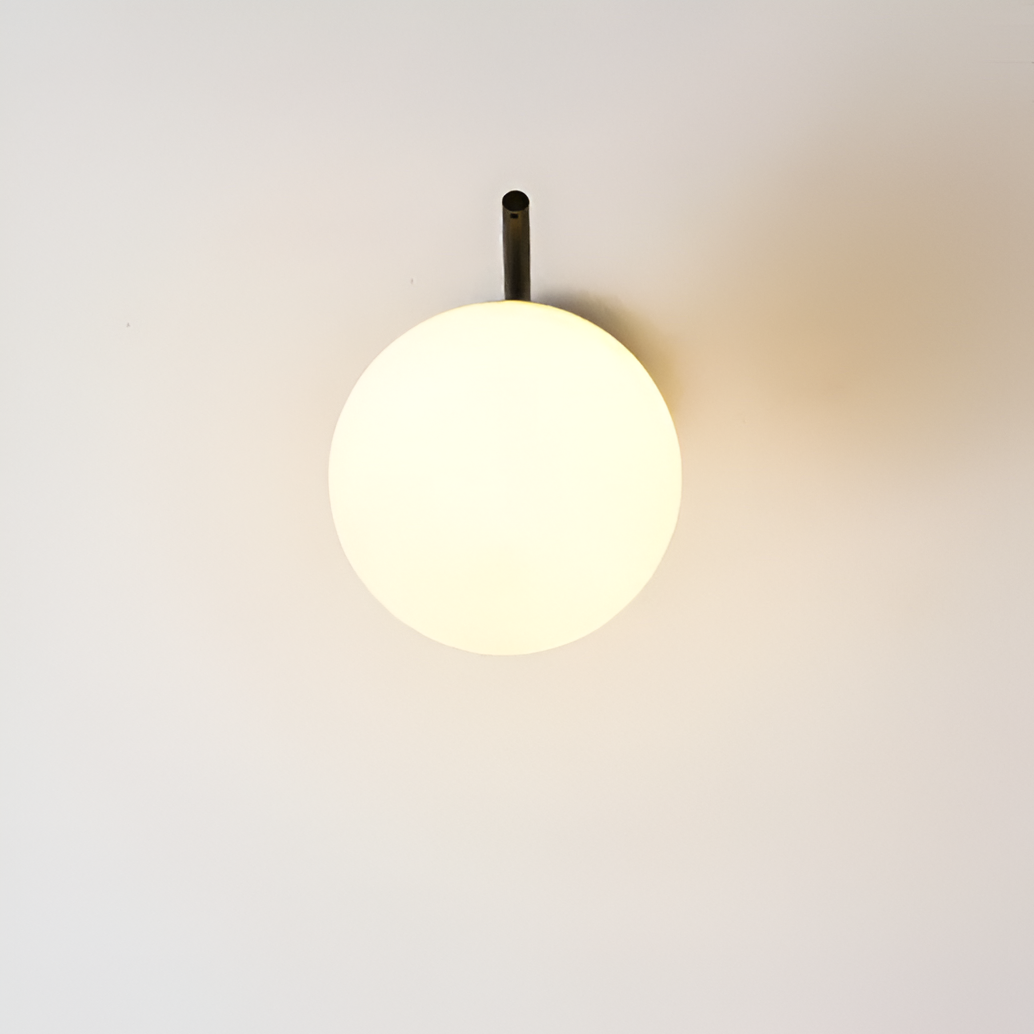 Gold Brass Finished White Glass Ball Shade Wall Light