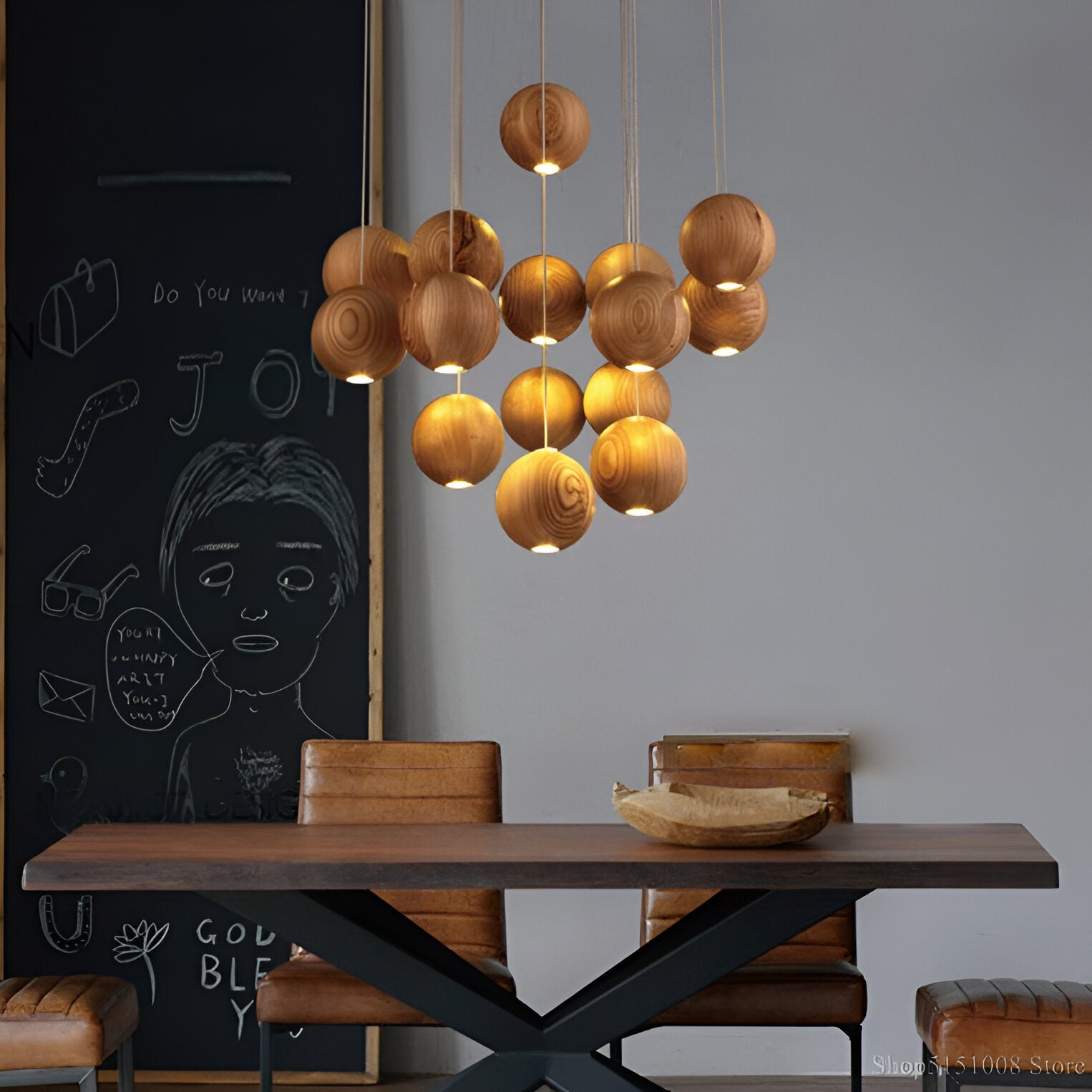 Milliere Nordic Wood Multi-Head Pendant Light