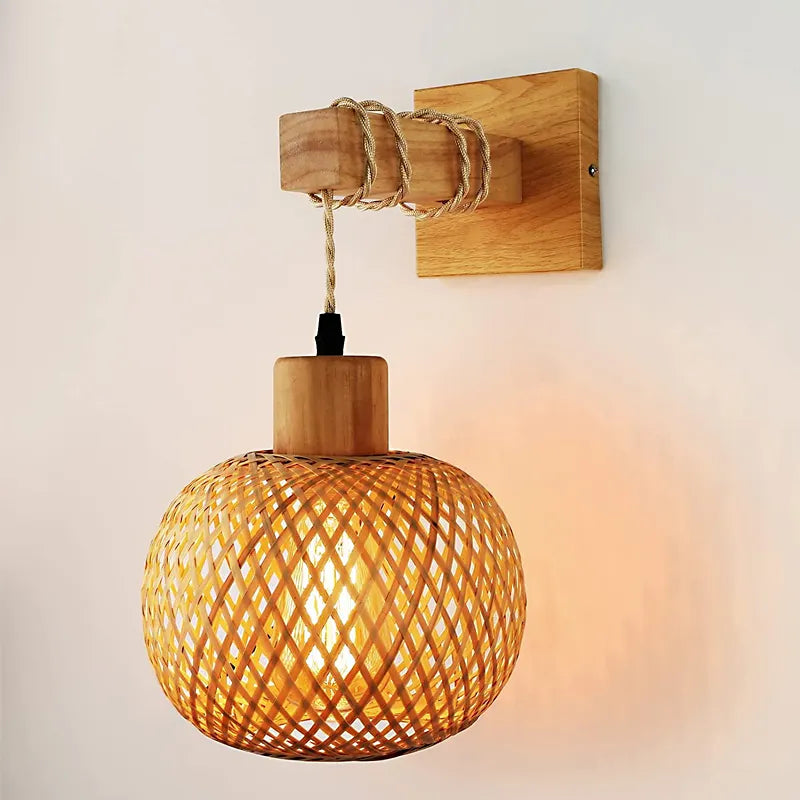 Retro LED Hand-Woven Bamboo Wall Light