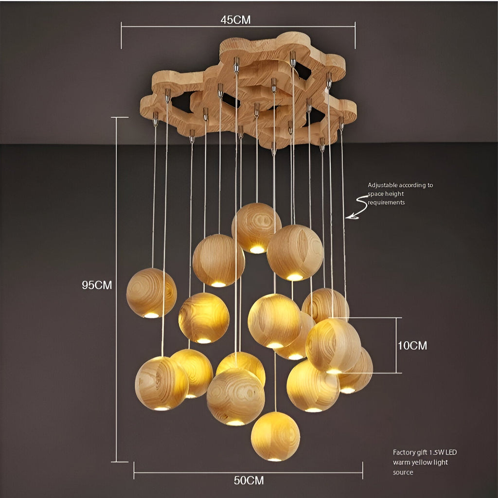 Milliere Nordic Wood Multi-Head Pendant Light