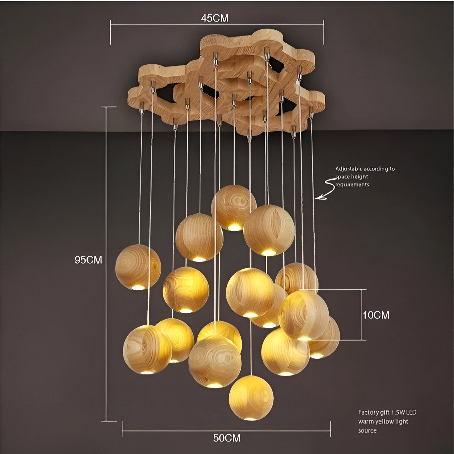 Milliere Nordic Wood Multi-Head Pendant Light