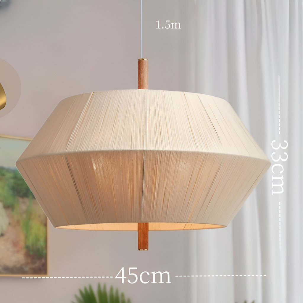 Japandi Totora Rope Wrapped Oak Pendant Light