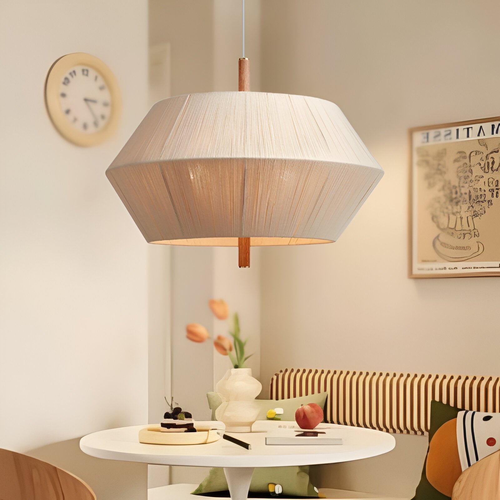 Japandi Totora Rope Wrapped Oak Pendant Light