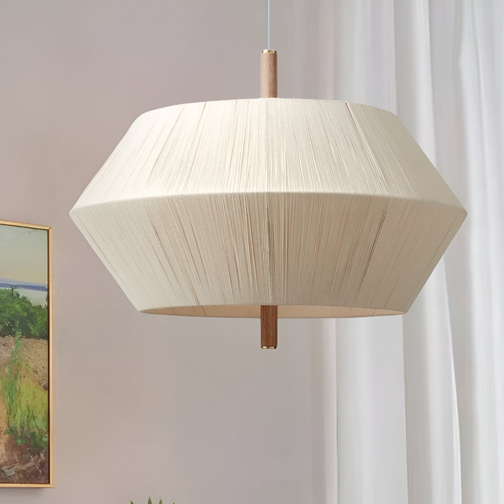 Japandi Totora Rope Wrapped Oak Pendant Light