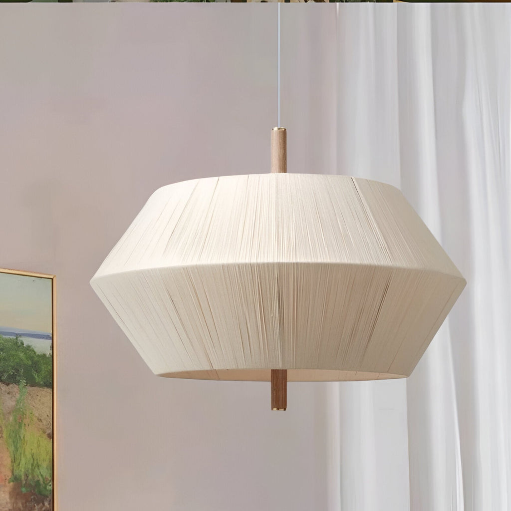 Japandi Totora Rope Wrapped Oak Pendant Light