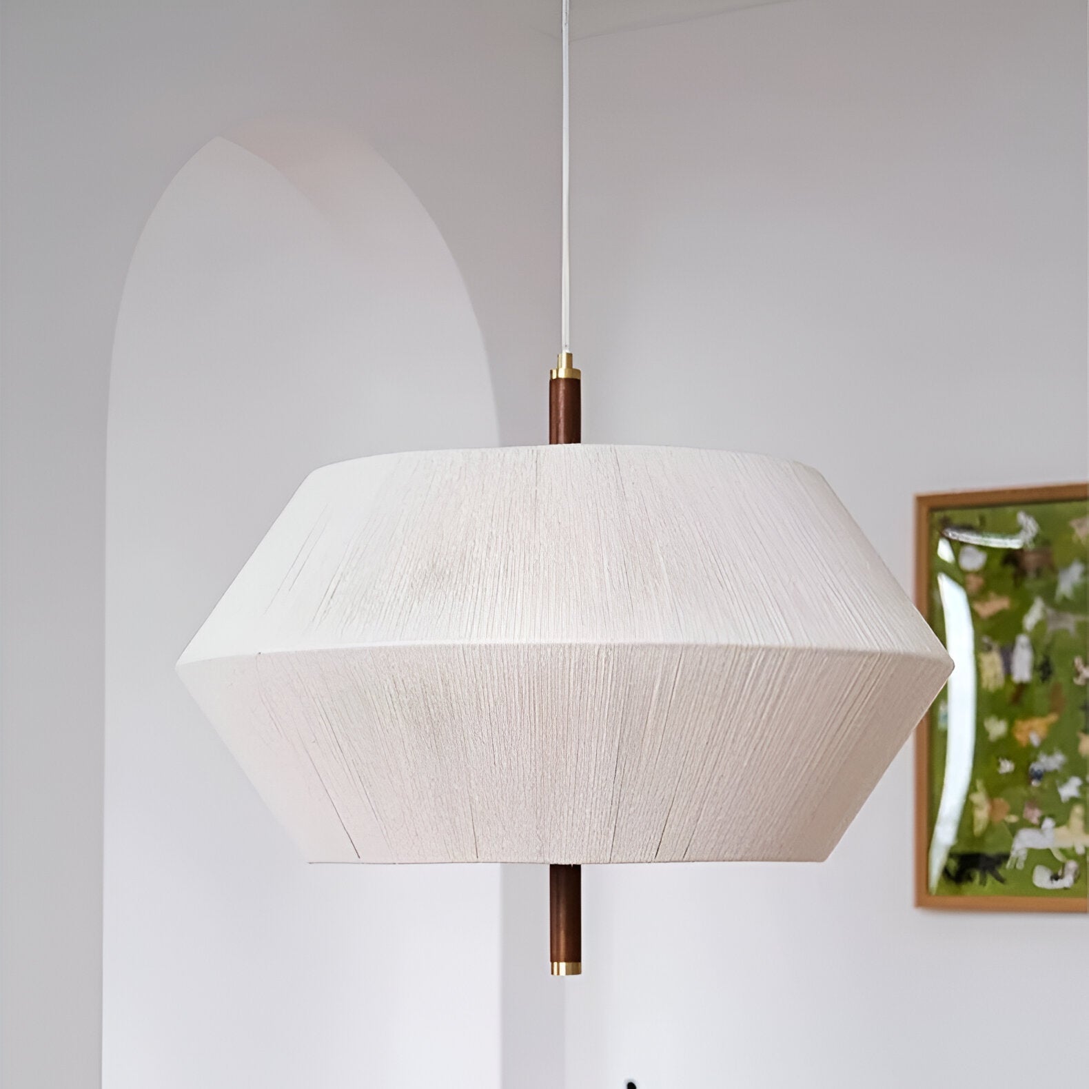 Japandi Totora Rope Wrapped Oak Pendant Light