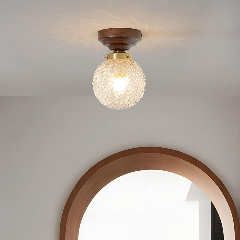 Retro Style Carved Glass Spherical Lumidora Ceiling Light