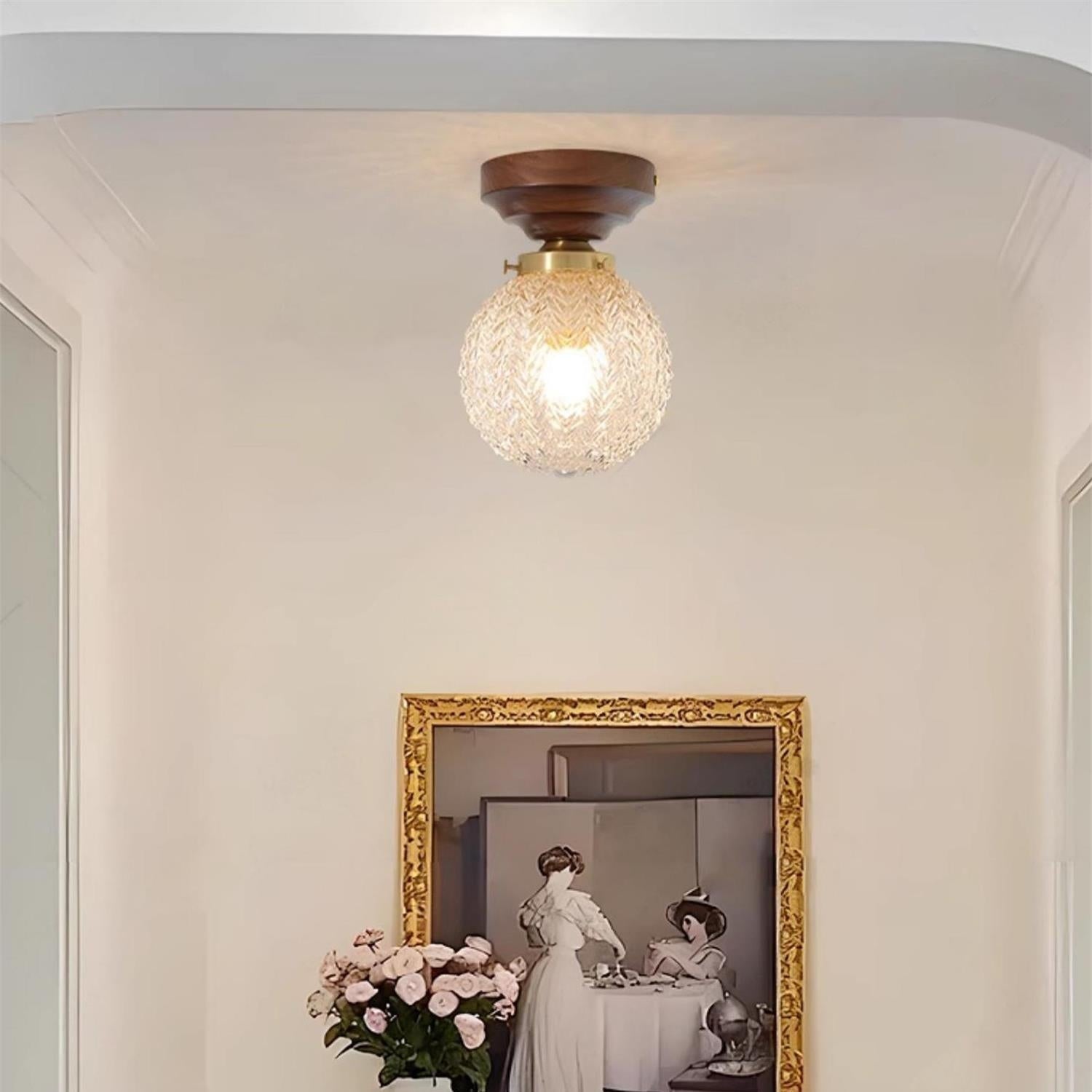 Retro Style Carved Glass Spherical Lumidora Ceiling Light