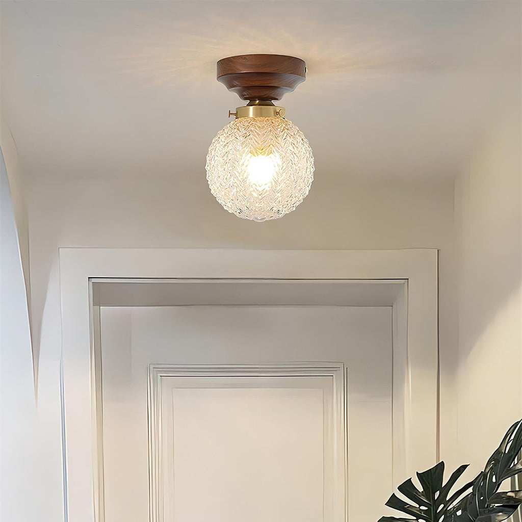 Retro Style Carved Glass Spherical Lumidora Ceiling Light