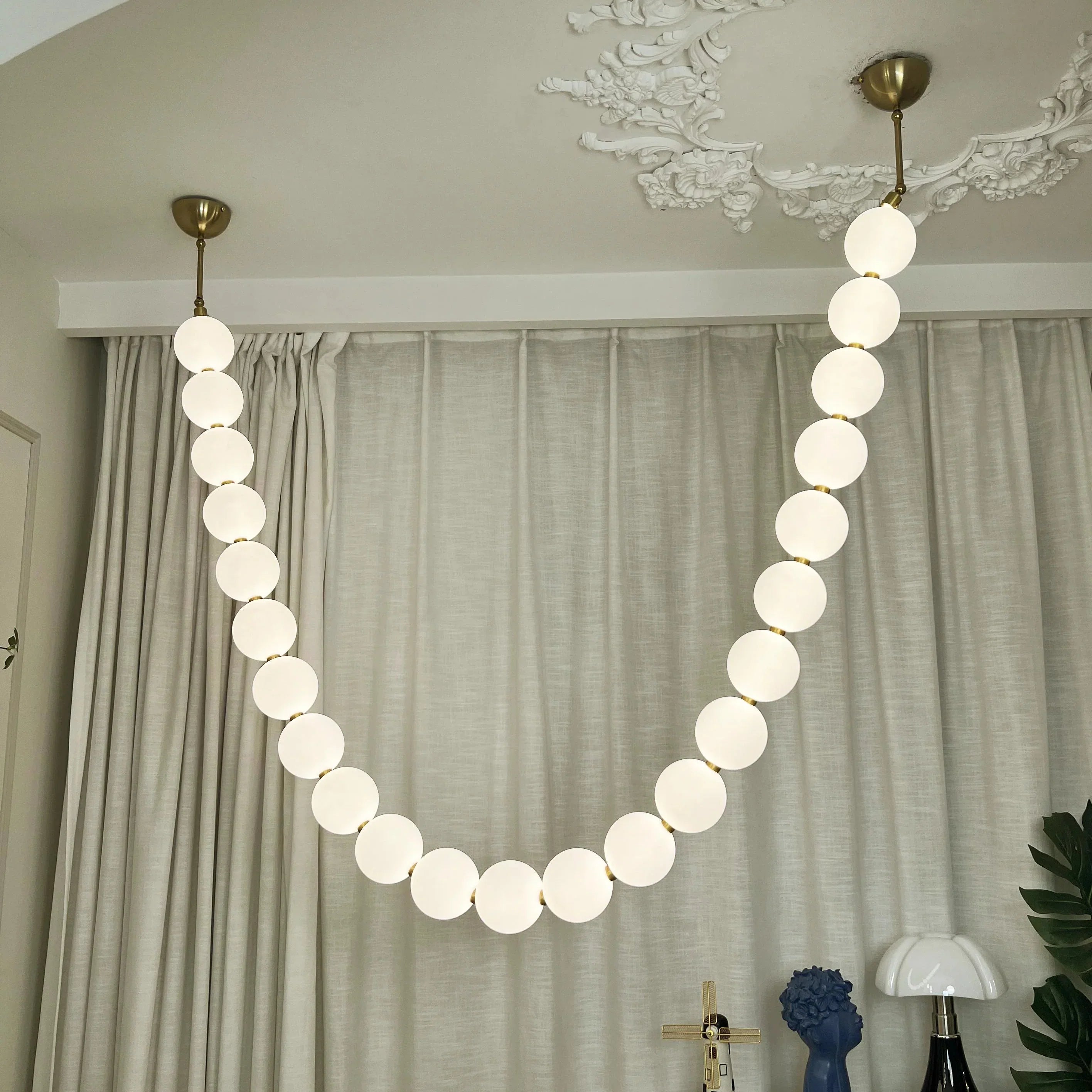 Pearl Necklace Japandi Acrylic Brass Chandelier