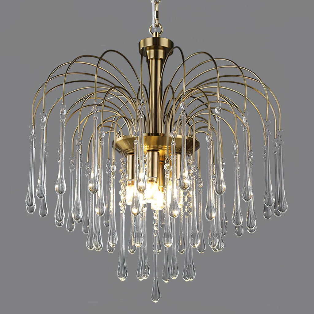 Teardrop Waterfall Crystal Glass Brass Chandelier