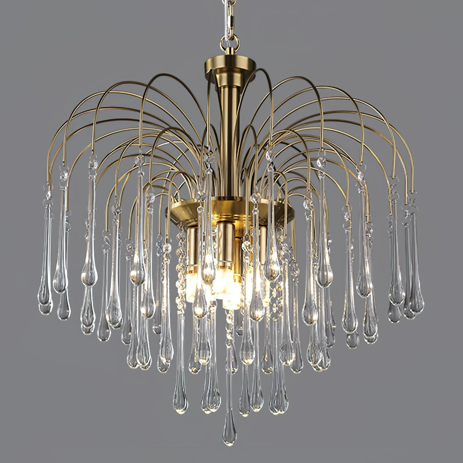 Teardrop Waterfall Crystal Glass Brass Chandelier