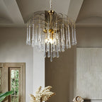 Teardrop Waterfall Crystal Glass Brass Chandelier