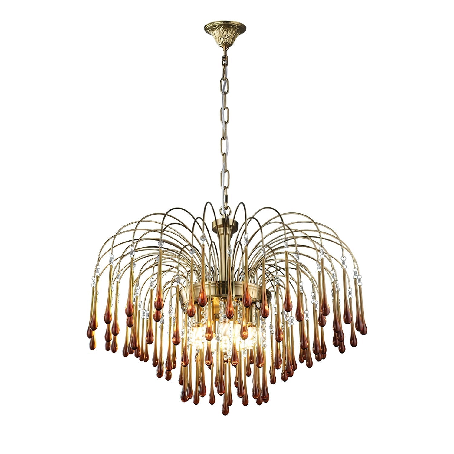 Teardrop Waterfall Crystal Glass Brass Chandelier