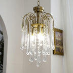 Teardrop Waterfall Crystal Glass Brass Chandelier