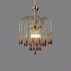 Teardrop Waterfall Crystal Glass Brass Chandelier