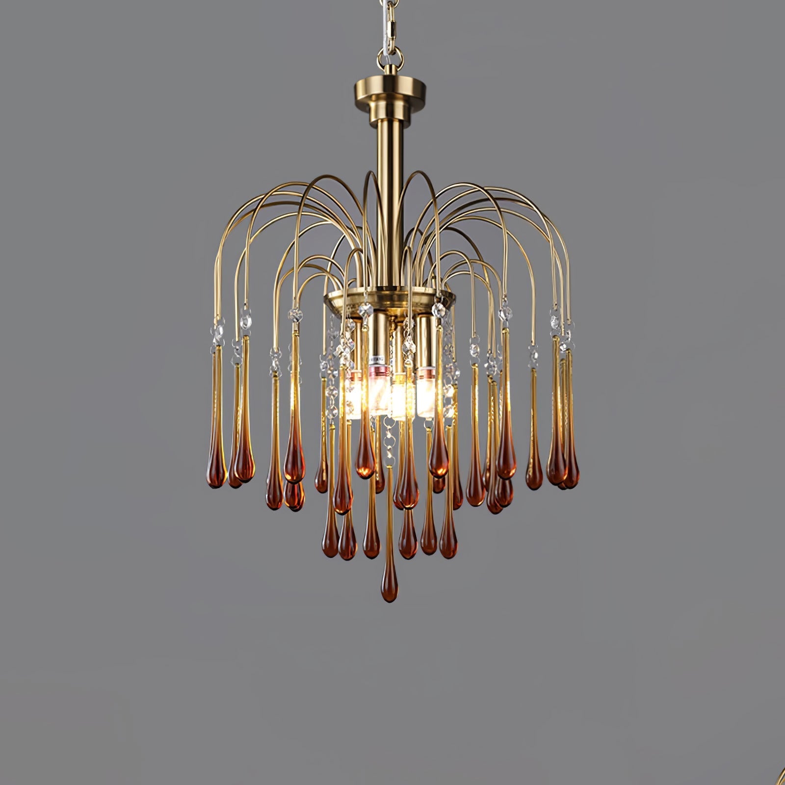 Teardrop Waterfall Crystal Glass Brass Chandelier