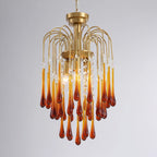 Teardrop Waterfall Crystal Glass Brass Chandelier