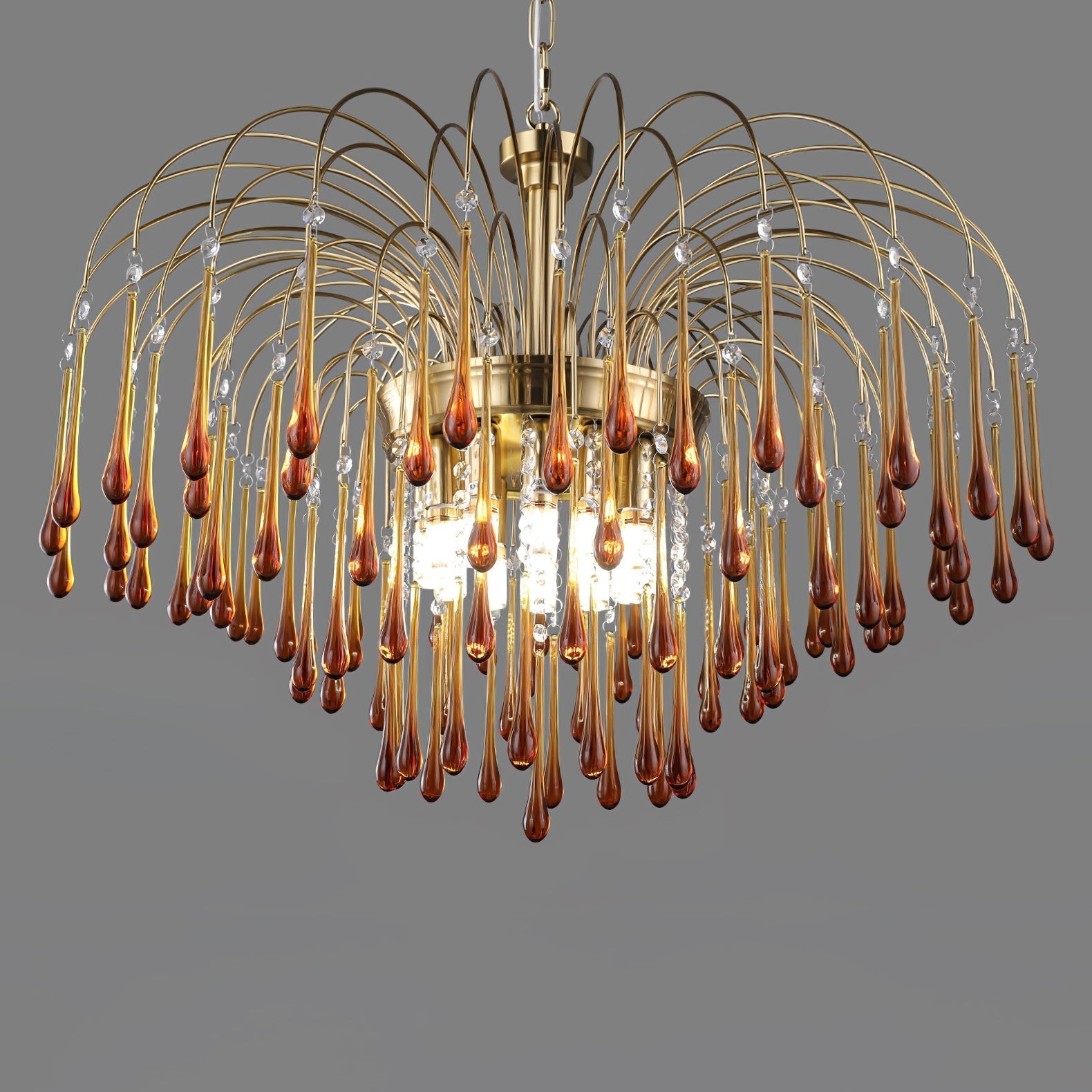 Teardrop Waterfall Crystal Glass Brass Chandelier