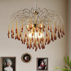 Teardrop Waterfall Crystal Glass Brass Chandelier