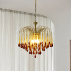 Teardrop Waterfall Crystal Glass Brass Chandelier