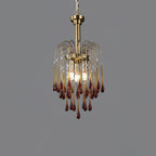Teardrop Waterfall Crystal Glass Brass Chandelier