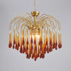 Teardrop Waterfall Crystal Glass Brass Chandelier