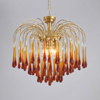 Teardrop Waterfall Crystal Glass Brass Chandelier