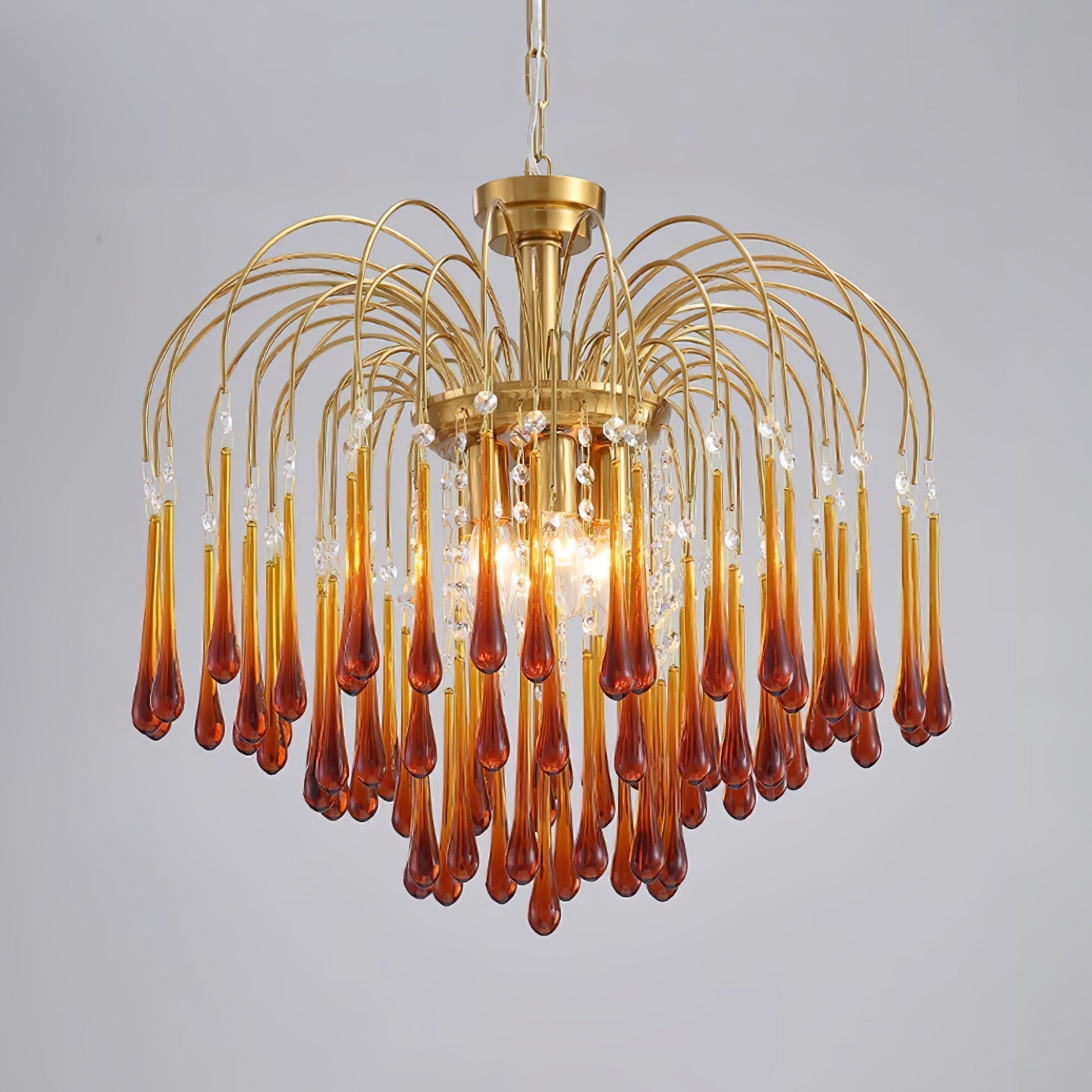 Teardrop Waterfall Crystal Glass Brass Chandelier