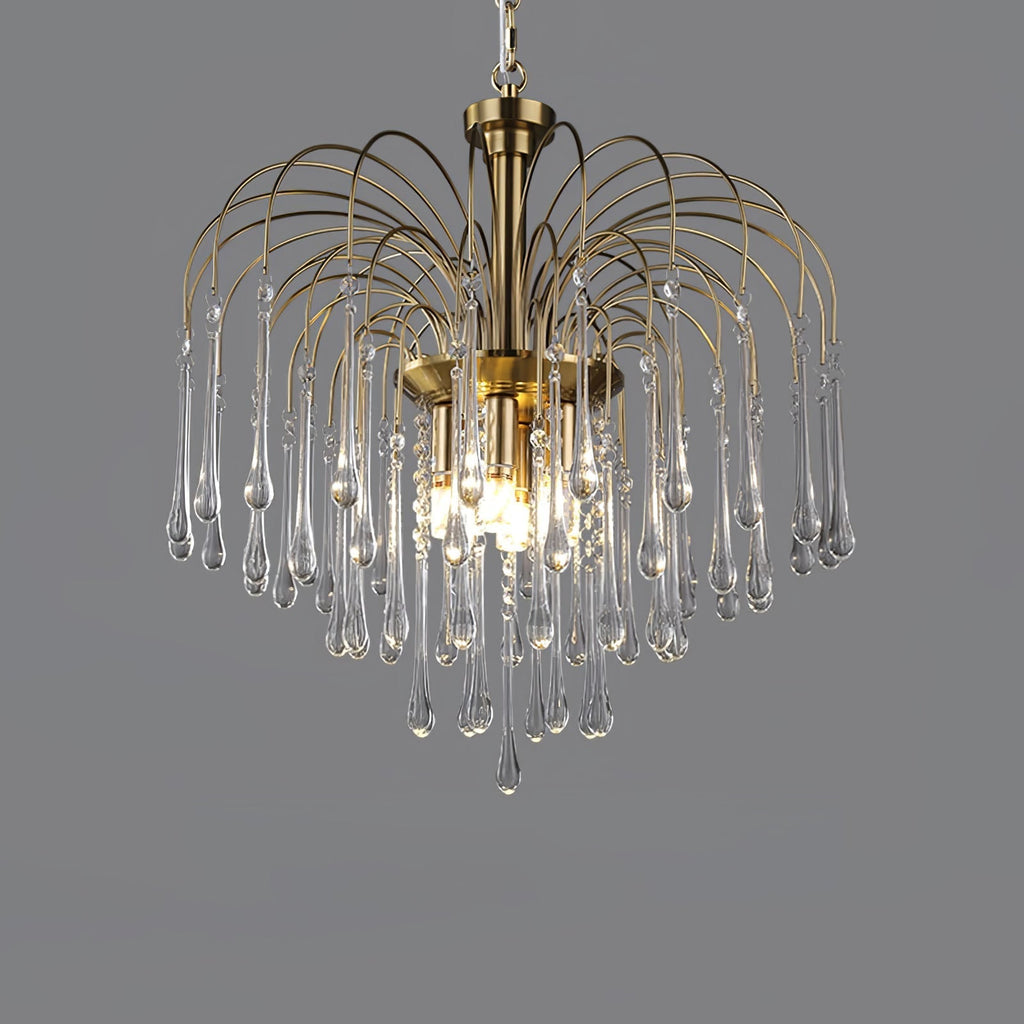 Teardrop Waterfall Crystal Glass Brass Chandelier
