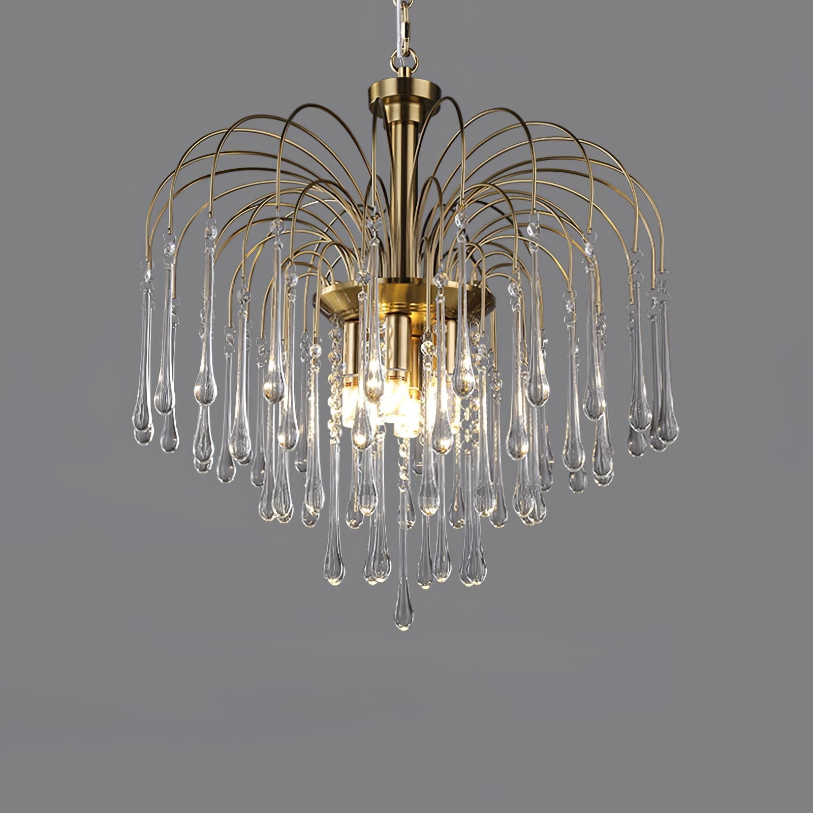 Teardrop Waterfall Crystal Glass Brass Chandelier