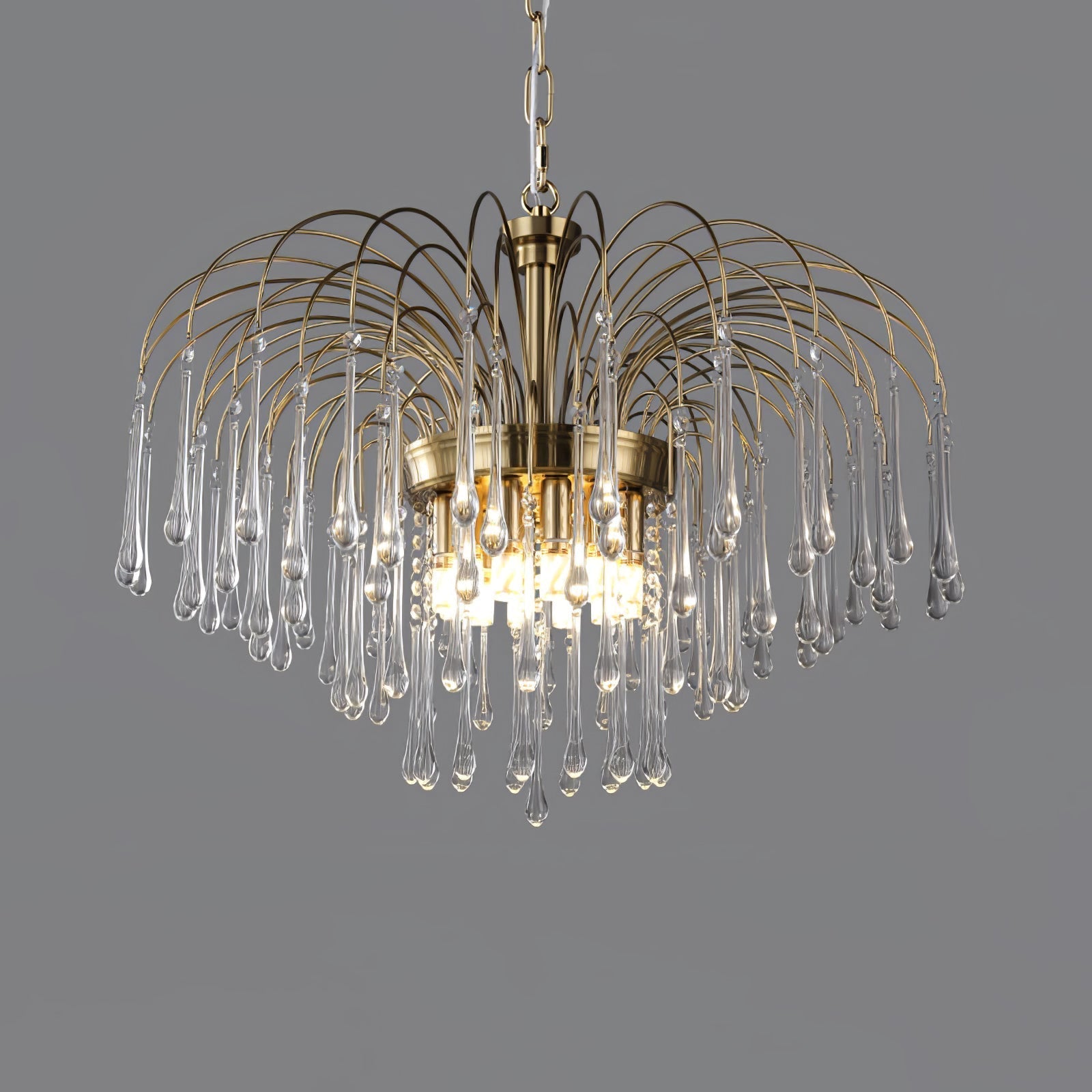 Teardrop Waterfall Crystal Glass Brass Chandelier