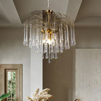 Teardrop Waterfall Crystal Glass Brass Chandelier