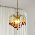 Teardrop Waterfall Crystal Glass Brass Chandelier