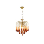 Teardrop Waterfall Crystal Glass Brass Chandelier