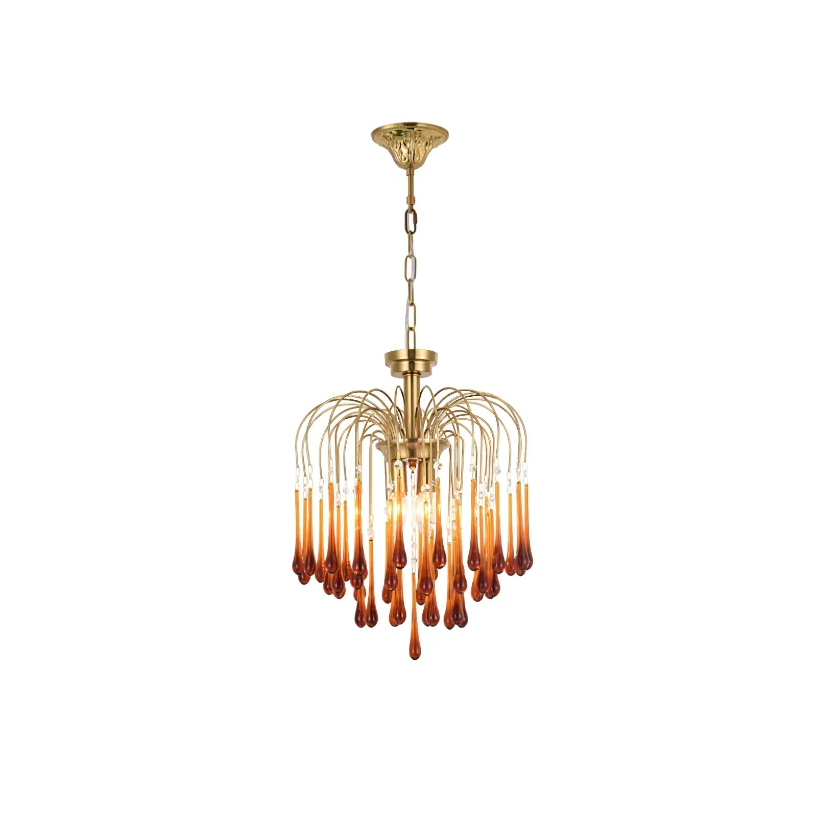 Teardrop Waterfall Crystal Glass Brass Chandelier