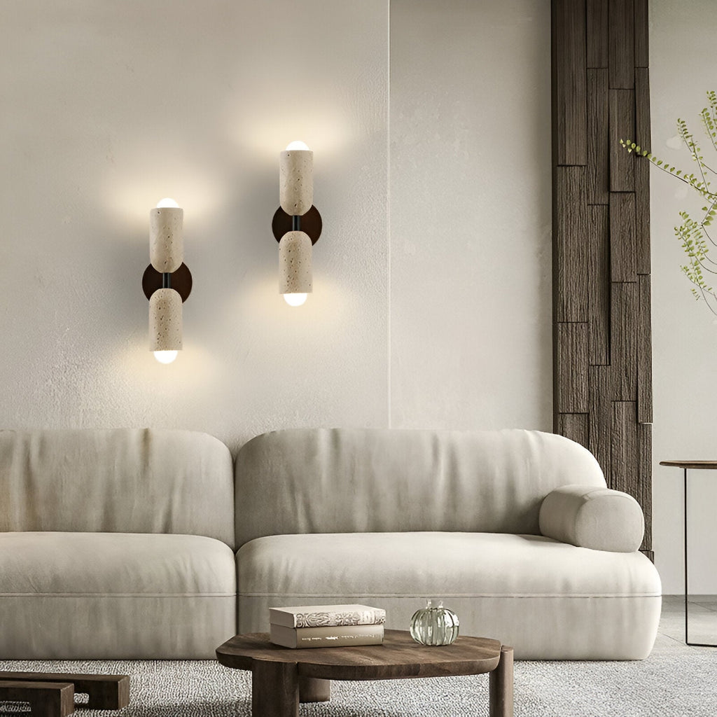 Merrill Travertine and Wood LED Wall Light
