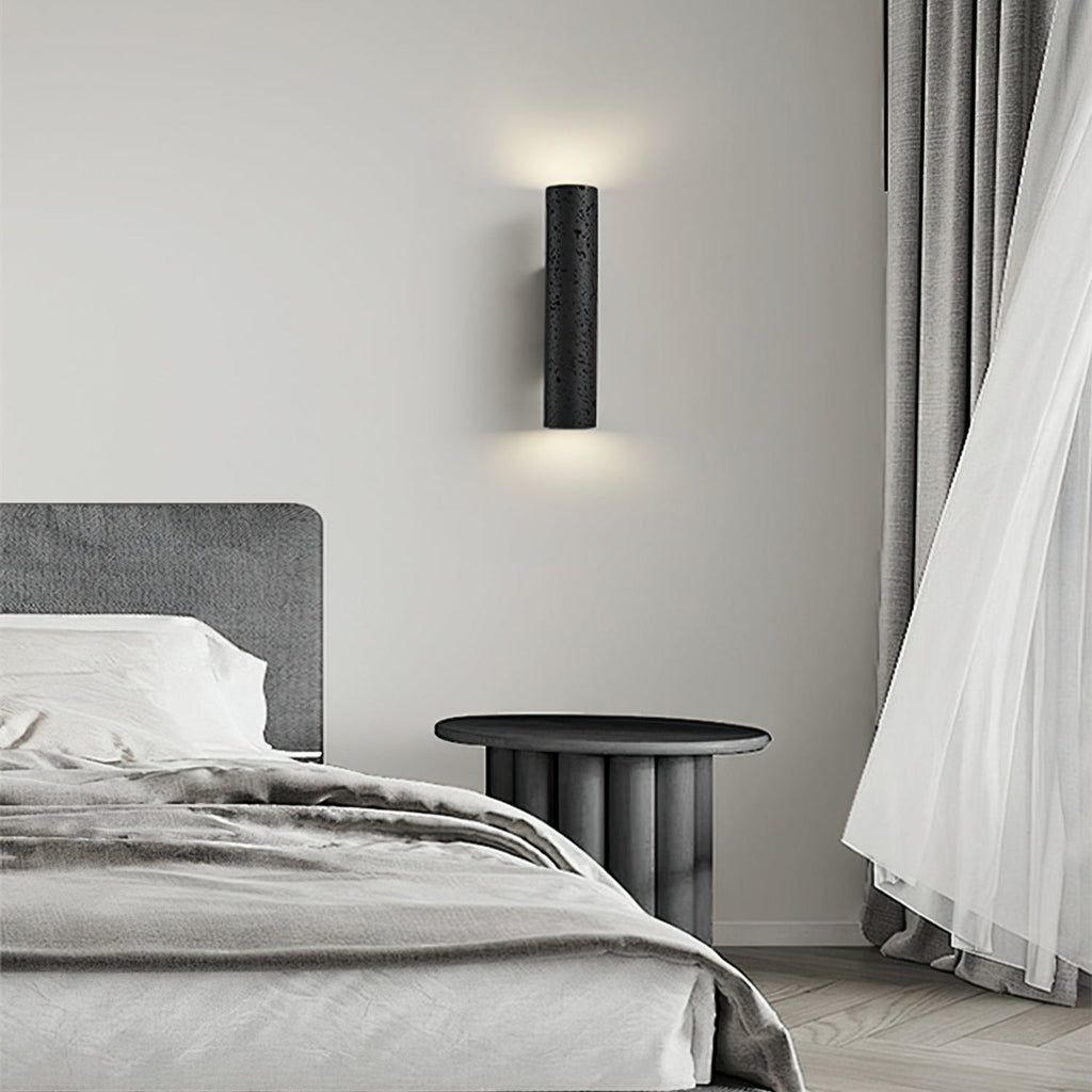 Minimalist Black Travertine Tube Wall Light