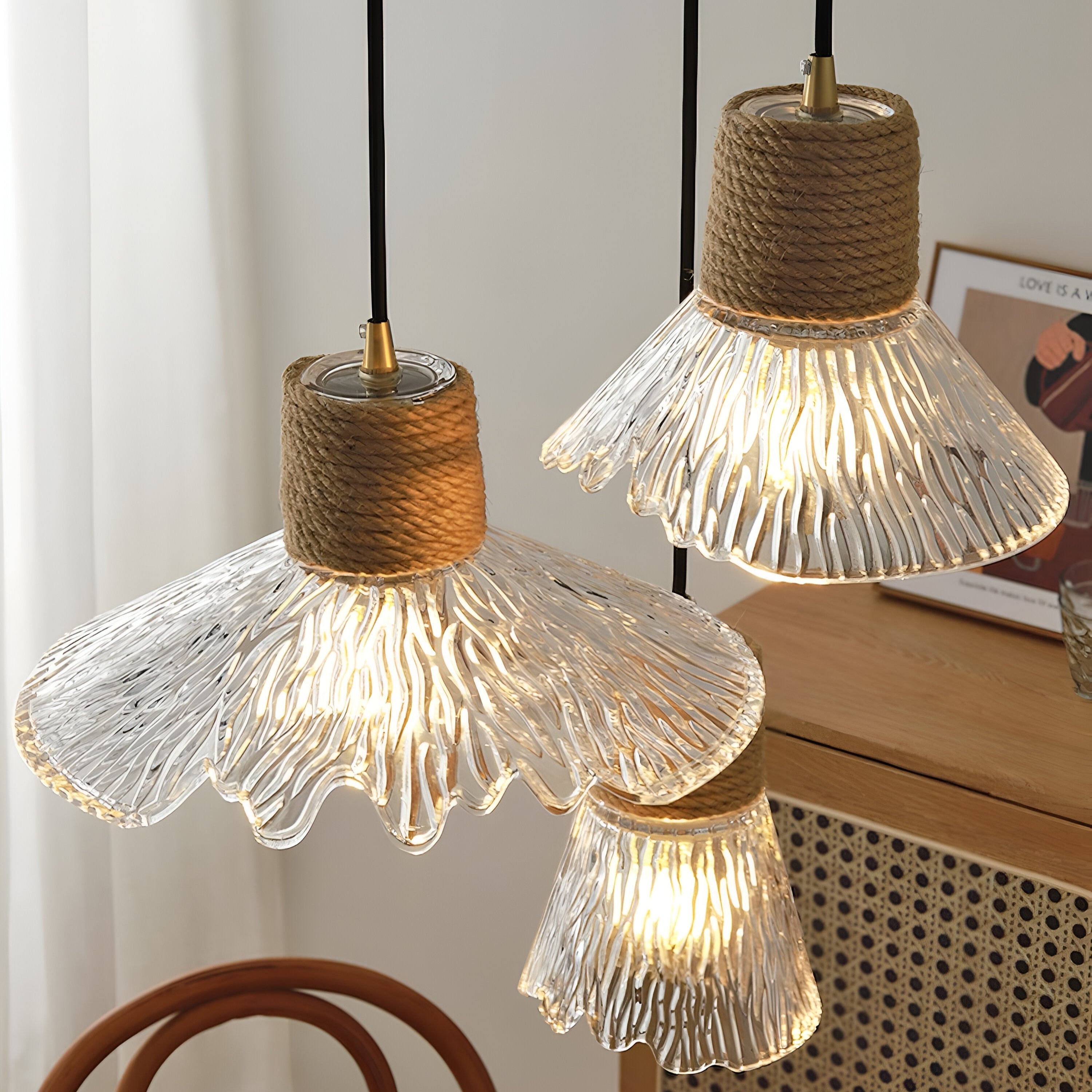 Nordic Hemp Rope Glass Pendant Light