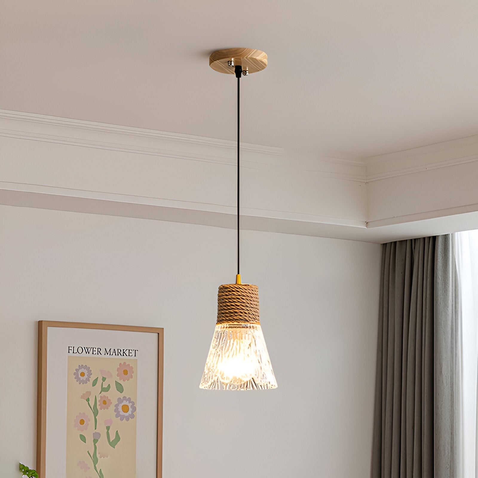 Nordic Hemp Rope Glass Pendant Light