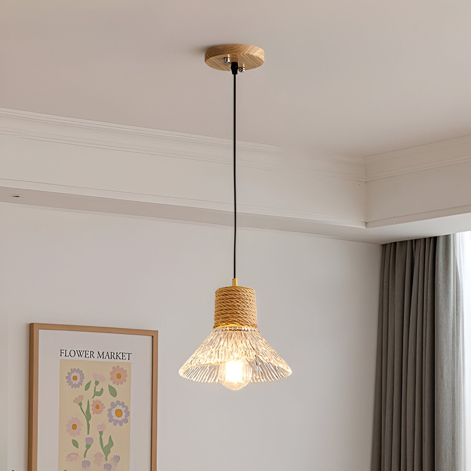 Nordic Hemp Rope Glass Pendant Light