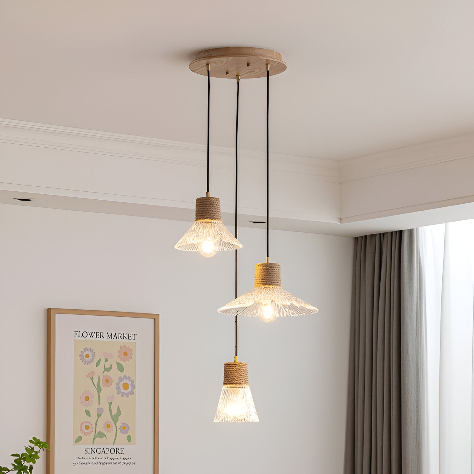 Nordic Hemp Rope Glass Pendant Light